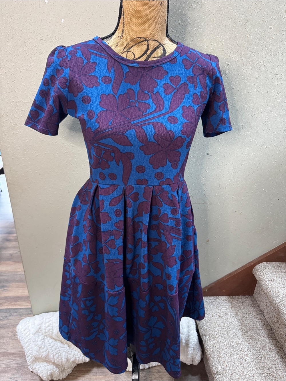 Blue and Purple Floral Fit-and-Flare 👗 dress